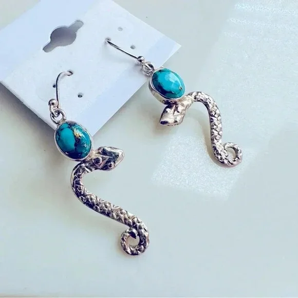 NWOT Sterling Silver Cooper Turquoise Snake Earrings - Picture 2 of 4